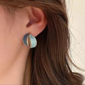 Blue Geometric Drop Earrings Golden